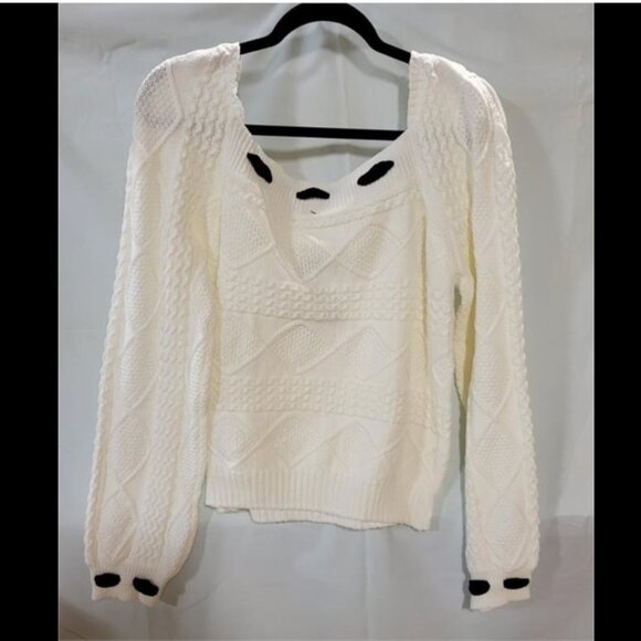 Ivory Square Neck Sweater w/ Black Woven Accents sz 3XL - Picture 3 of 4